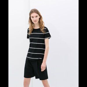 Zara Organic Cotton Black & White Striped Tee – Size M